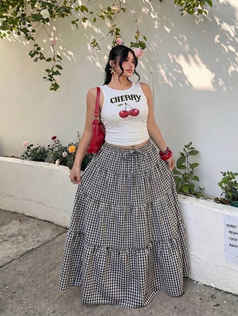 Brand New Gingham Tiered Maxi Skirt - Black/White